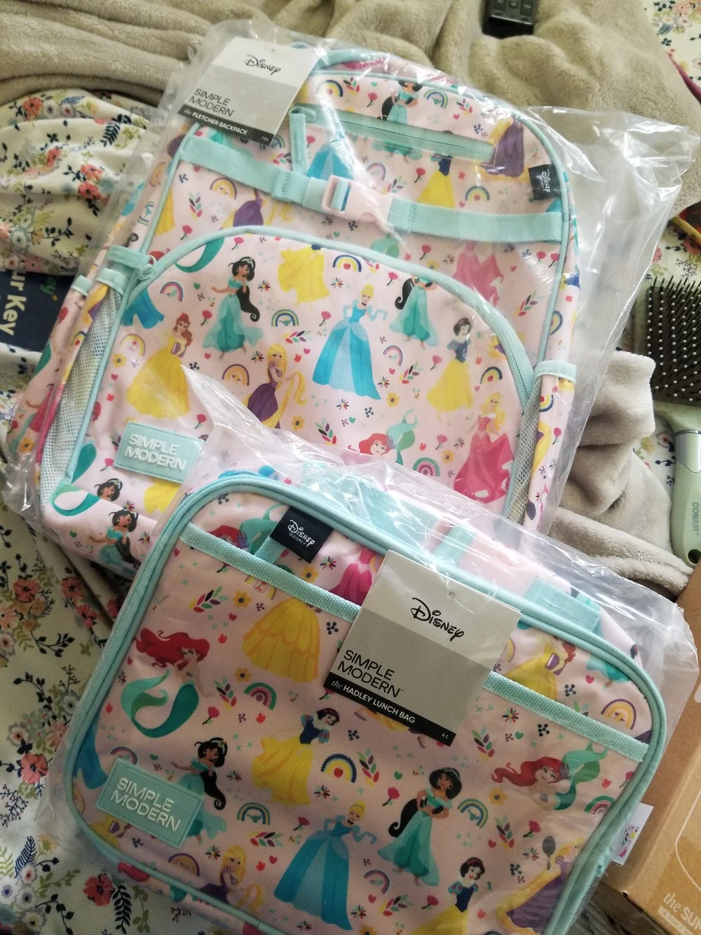 Simple Modern Disney Princess Pattern Backpack and Lunch Bag Set New